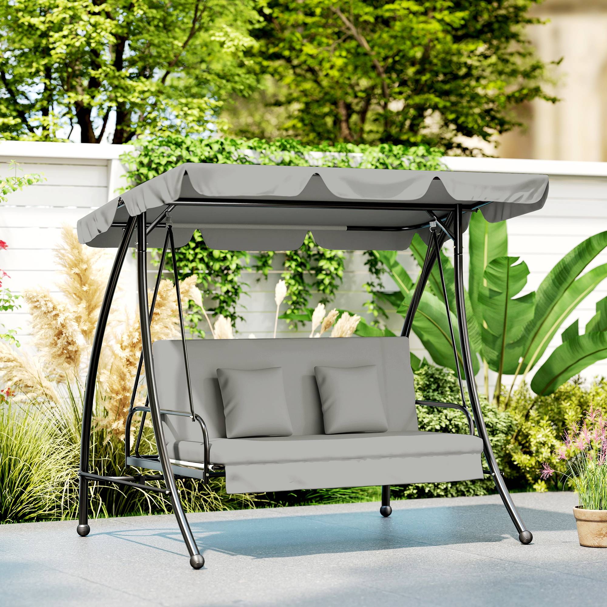 Balancelle de jardin convertible lit métal terrasse toit réglable 210x125x170cm gris - ComfortXL Outdoor Living - Image 3