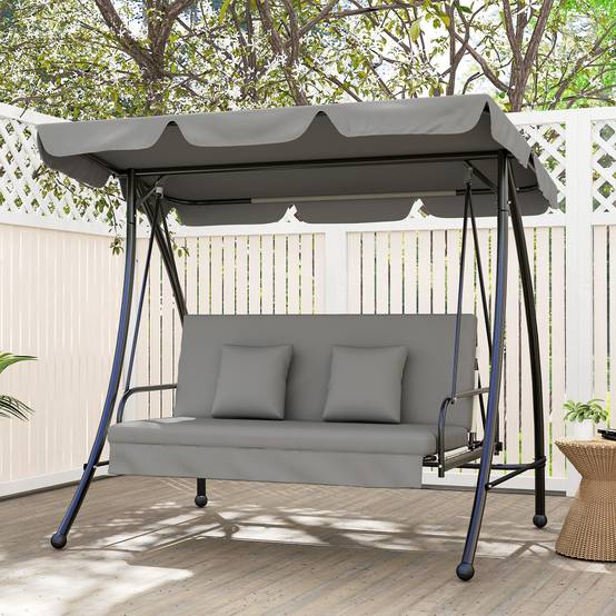 Balancelle de jardin convertible lit métal terrasse toit réglable 210x125x170cm gris - ComfortXL Outdoor Living - Image 4