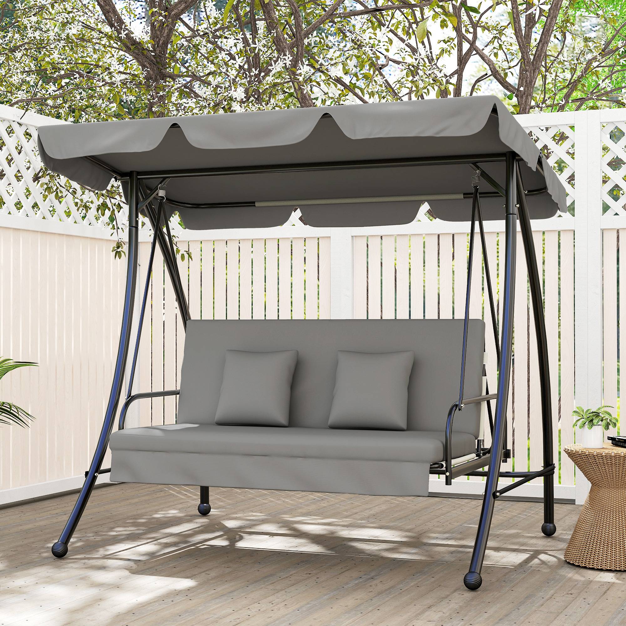 Balancelle de jardin convertible lit métal terrasse toit réglable 210x125x170cm gris - ComfortXL Outdoor Living - Image 4