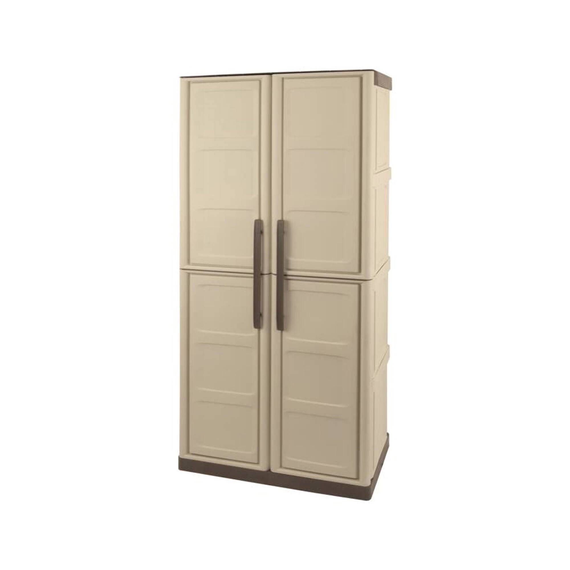 Dmora - Armoire d'extérieur Daldegan, Armoire de balcon polyvalente, armoire à balais 2 portes, 70x47h178 cm, Beige et Marron, Finition damier - Dmora - Image 1
