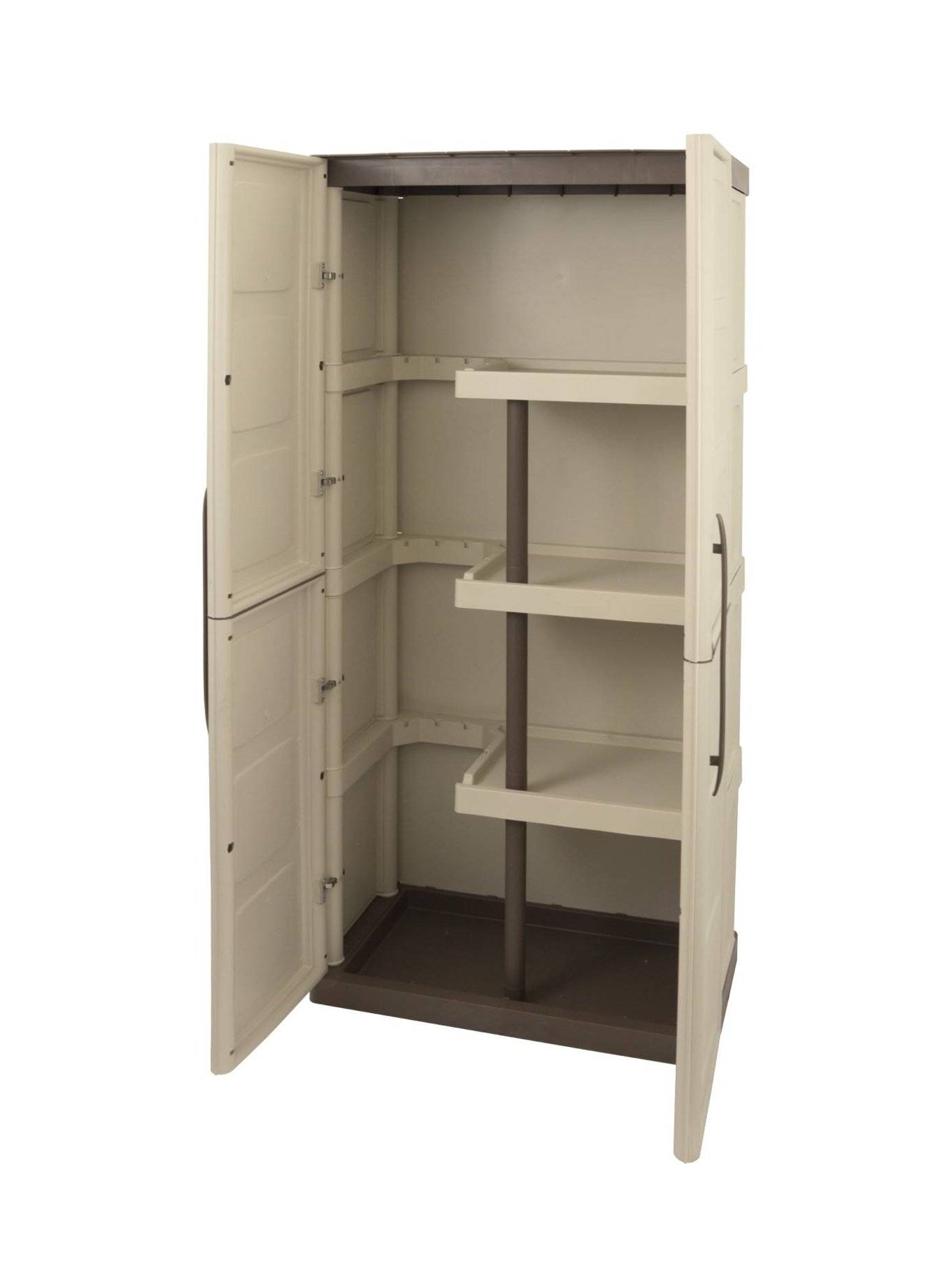 Dmora - Armoire d'extérieur Daldegan, Armoire de balcon polyvalente, armoire à balais 2 portes, 70x47h178 cm, Beige et Marron, Finition damier - Dmora - Image 4
