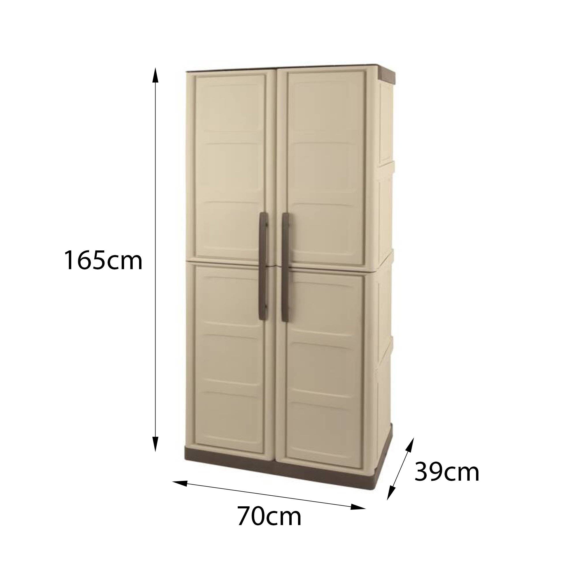Dmora - Armoire d'extérieur Daldegan, Armoire de balcon polyvalente, armoire à balais 2 portes, 70x47h178 cm, Beige et Marron, Finition damier - Dmora - Image 3