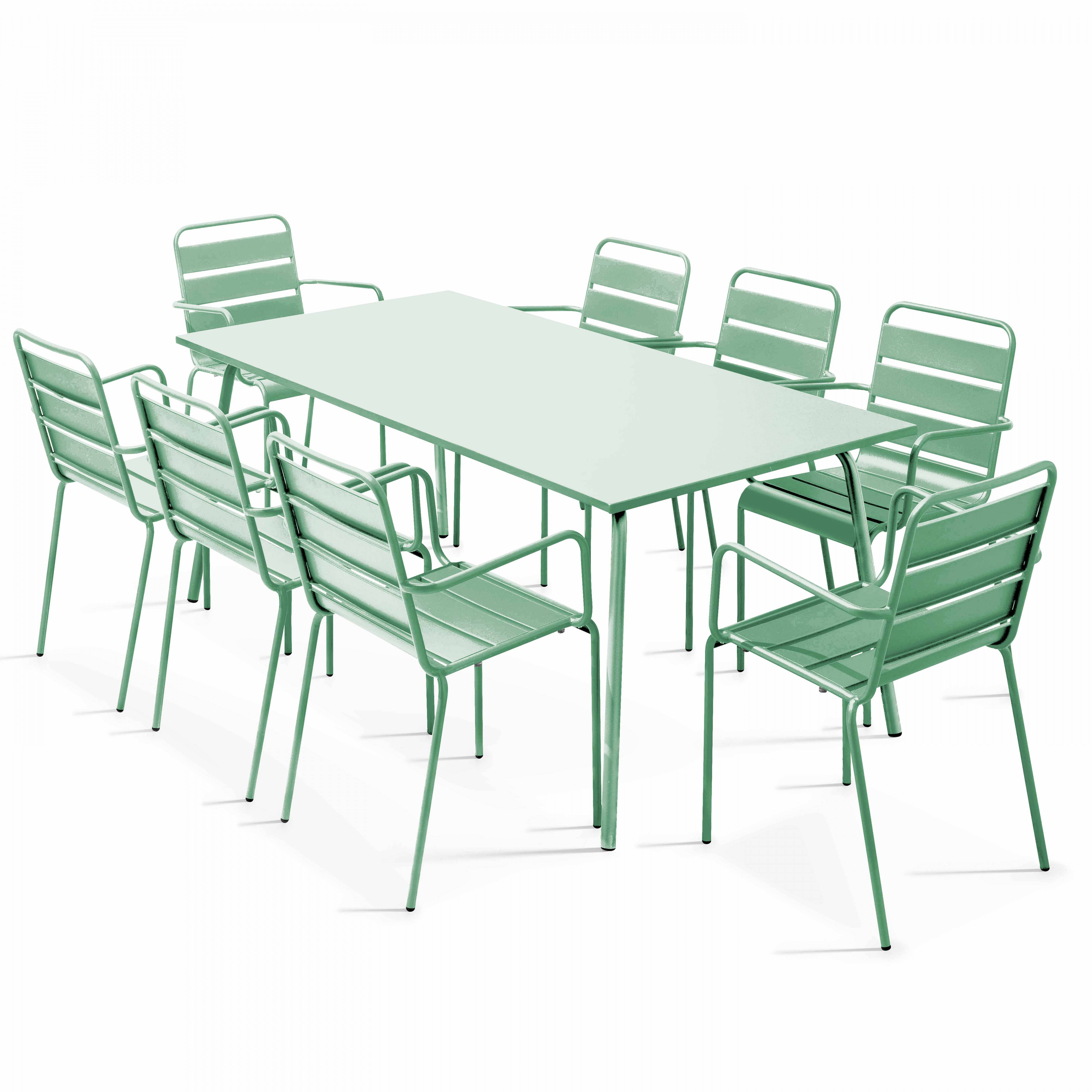 Oviala - Ensemble table de jardin et 8 fauteuils en métal vert sauge Palavas - Oviala - Image 1