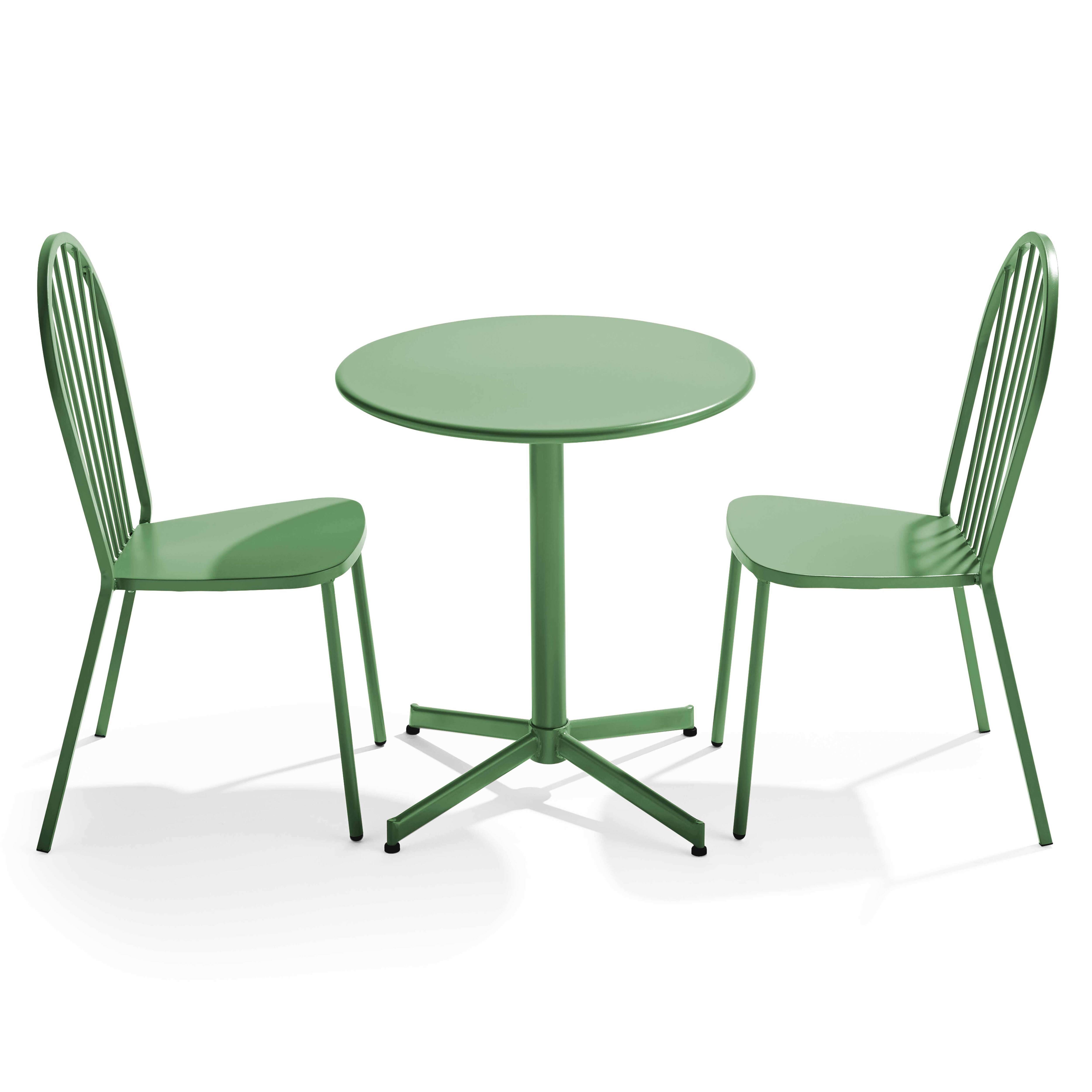 Oviala - Ensemble table ronde et 2 chaises de jardin en métal vert cactus Palavas - Oviala - Image 1
