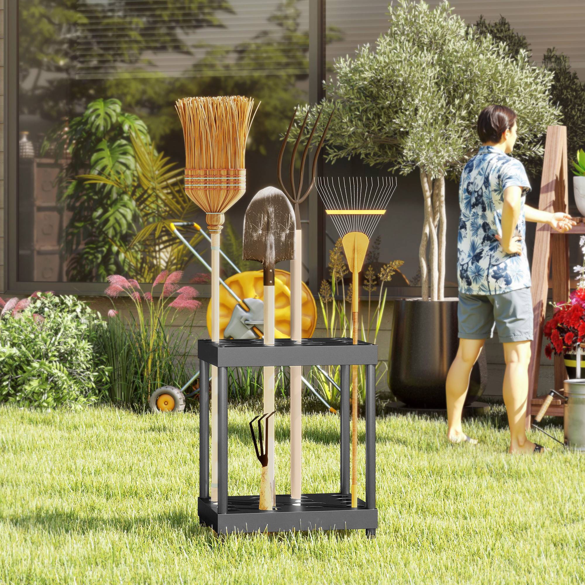 ComfortXL - Range-outils de jardin métal orange 84 x 53 x 73 cm garage rangement 3 niveaux - ComfortXL Outdoor Living - Image 2