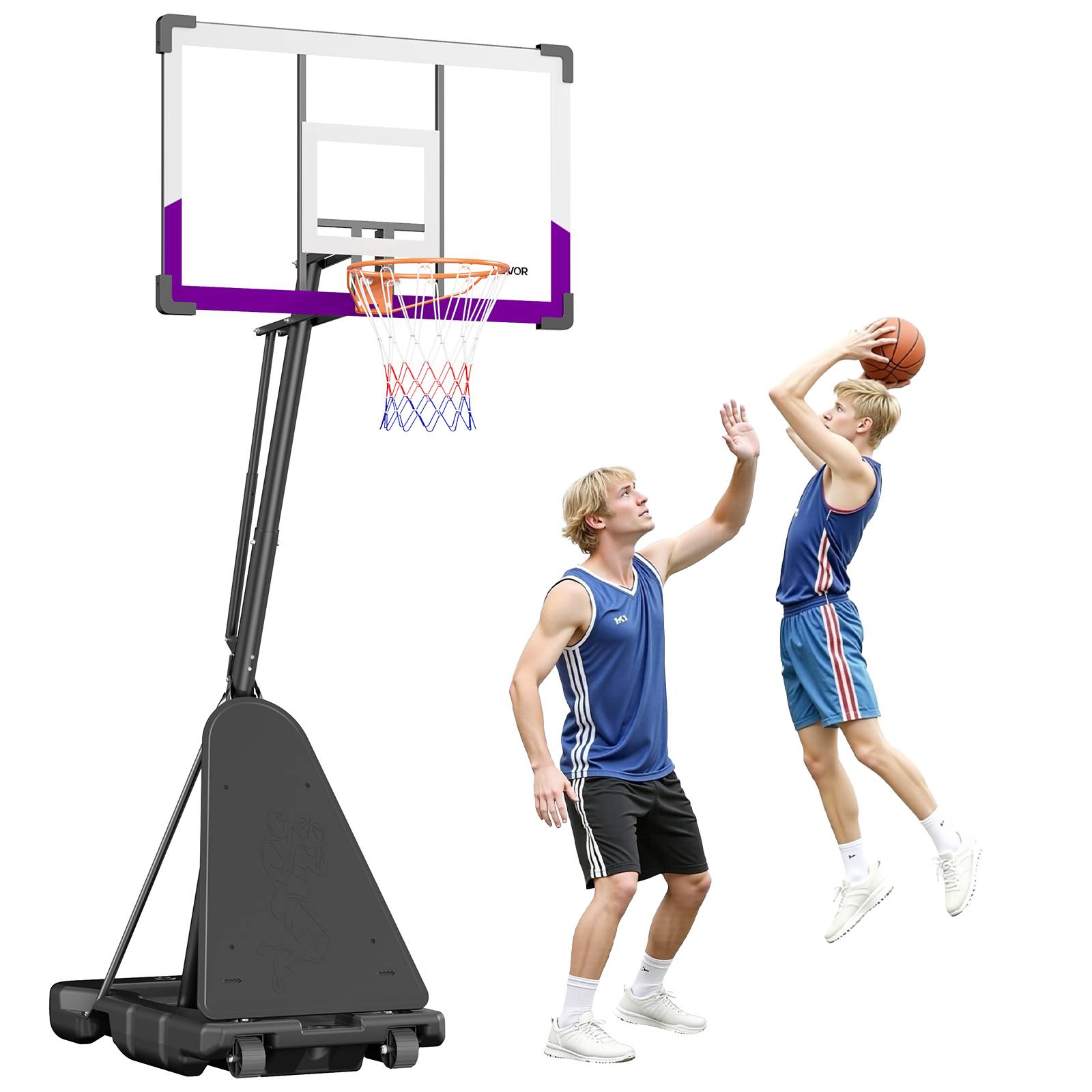 Vevor - VEVOR Panier de basket portable, hauteur réglable 3,05 m, panneau PC 121 cm, base remplissable, roulettes avec frein, idéal intérieur et extérieur. - Image 1