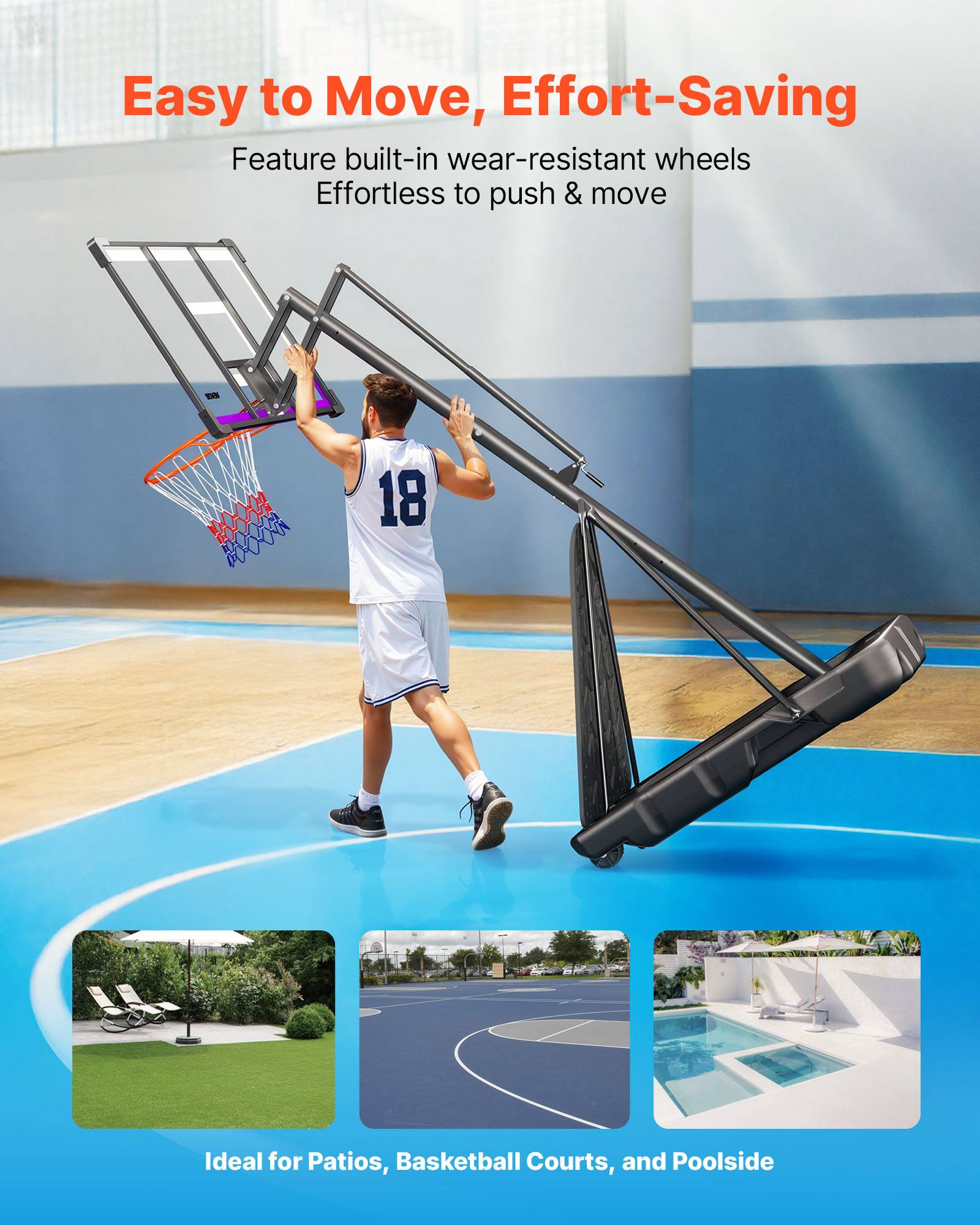 Vevor - VEVOR Panier de basket portable, hauteur réglable 3,05 m, panneau PC 121 cm, base remplissable, roulettes avec frein, idéal intérieur et extérieur. - Image 5