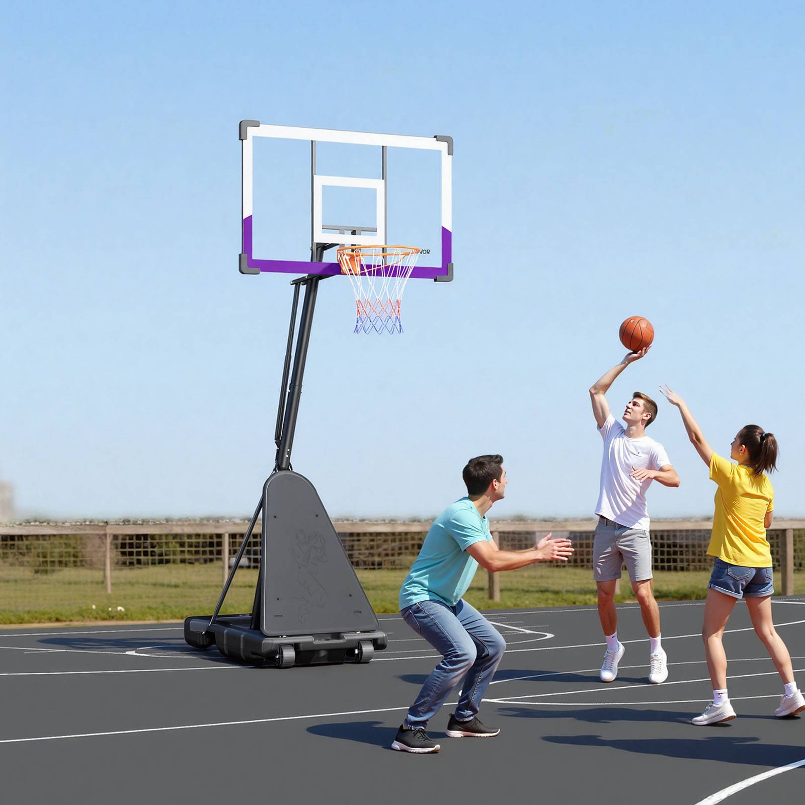 Vevor - VEVOR Panier de basket portable, hauteur réglable 3,05 m, panneau PC 121 cm, base remplissable, roulettes avec frein, idéal intérieur et extérieur. - Image 8