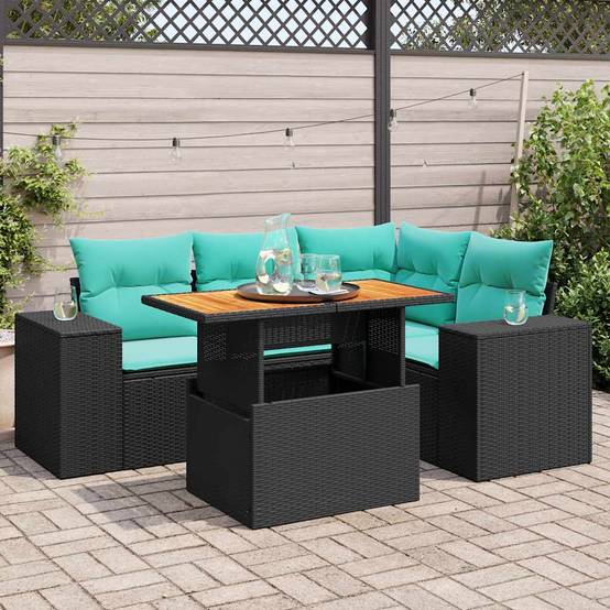 Petit Salon de Jardin 5 Éléments en Résine Tressée Noire avec Coffres pour Rangement Coussins Inclus – ComfortXL Outdoor Living - Image 1