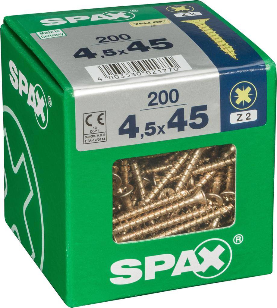 Spax - Lot de 200 vis acier tête fraisée pozidriv SPAX, Diam.4.5 mm x L.45 mm - Image 1