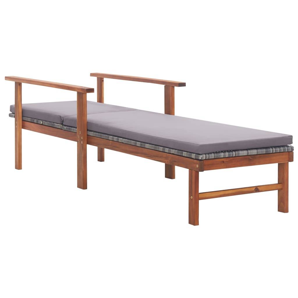 Chaise longue | Transat | Bain de soleil et coussin Résine tressée et bois d'acacia Gris - Image 4