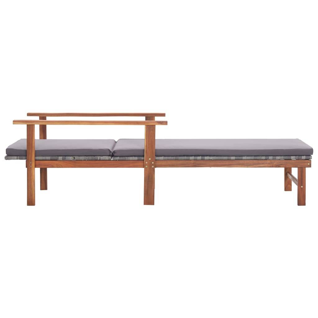Chaise longue | Transat | Bain de soleil et coussin Résine tressée et bois d'acacia Gris - Image 3