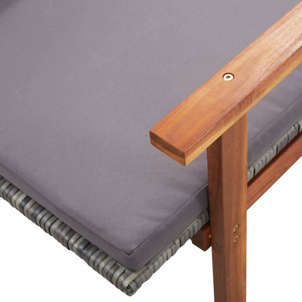Chaise longue | Transat | Bain de soleil et coussin Résine tressée et bois d'acacia Gris - Image 8