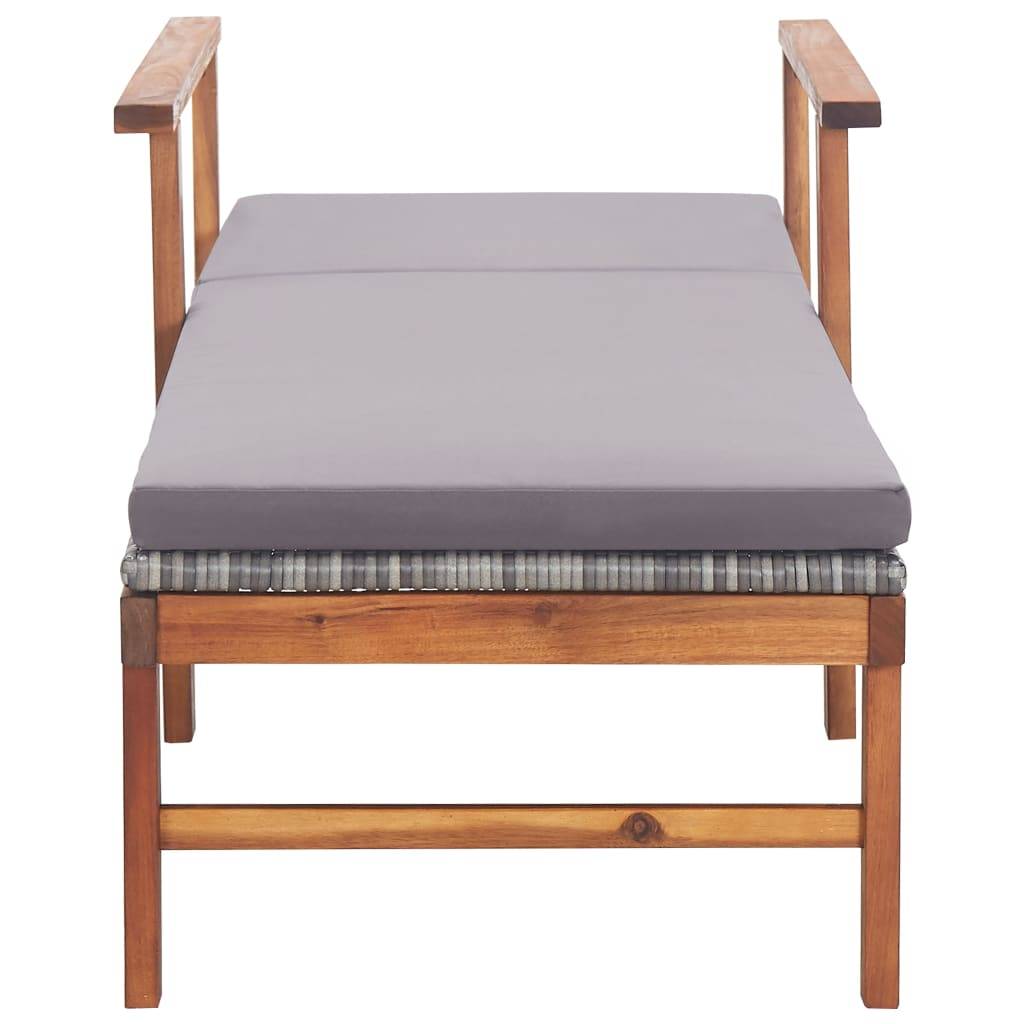 Chaise longue | Transat | Bain de soleil et coussin Résine tressée et bois d'acacia Gris - Image 7