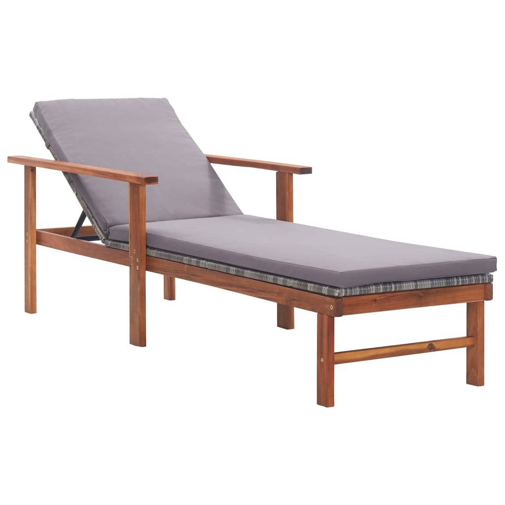 Chaise longue | Transat | Bain de soleil et coussin Résine tressée et bois d'acacia Gris - Image 2