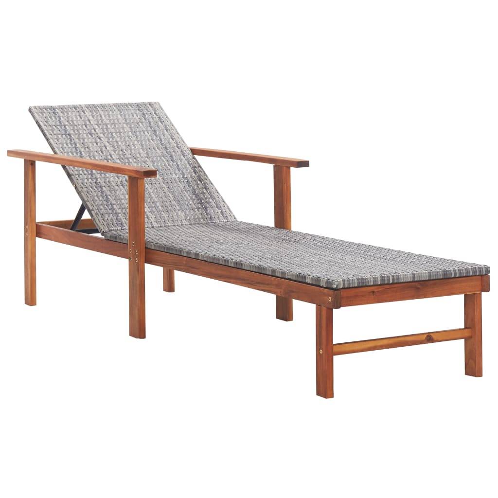 Chaise longue | Transat | Bain de soleil et coussin Résine tressée et bois d'acacia Gris - Image 1