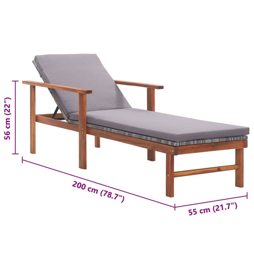 Chaise longue | Transat | Bain de soleil et coussin Résine tressée et bois d'acacia Gris - Image 10