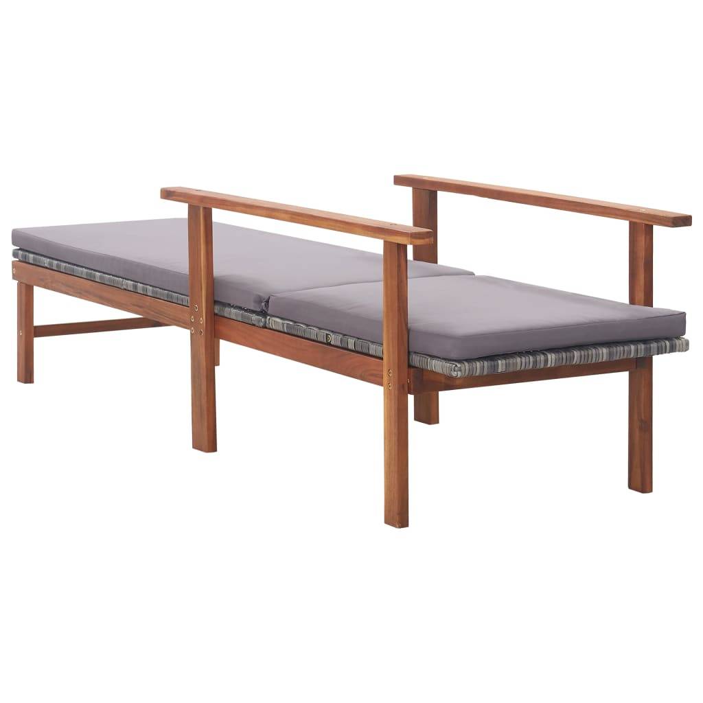 Chaise longue | Transat | Bain de soleil et coussin Résine tressée et bois d'acacia Gris - Image 5