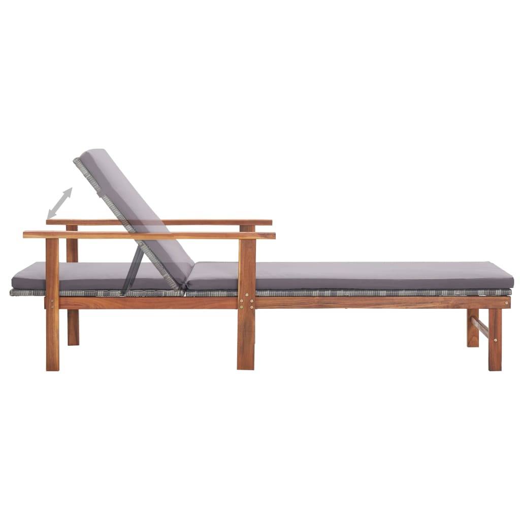 Chaise longue | Transat | Bain de soleil et coussin Résine tressée et bois d'acacia Gris - Image 6