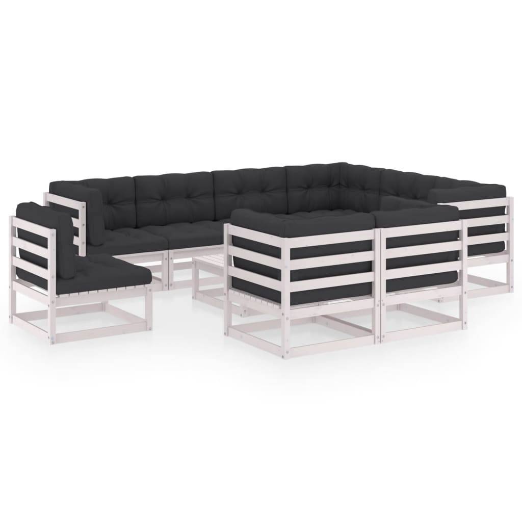 Helloshop26 - Salon de jardin meuble d'extérieur ensemble de mobilier 10 pièces avec coussins blanc bois de pin massif - Image 1