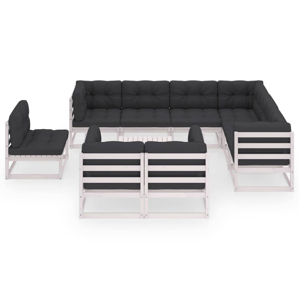Helloshop26 - Salon de jardin meuble d'extérieur ensemble de mobilier 10 pièces avec coussins blanc bois de pin massif - Image 2