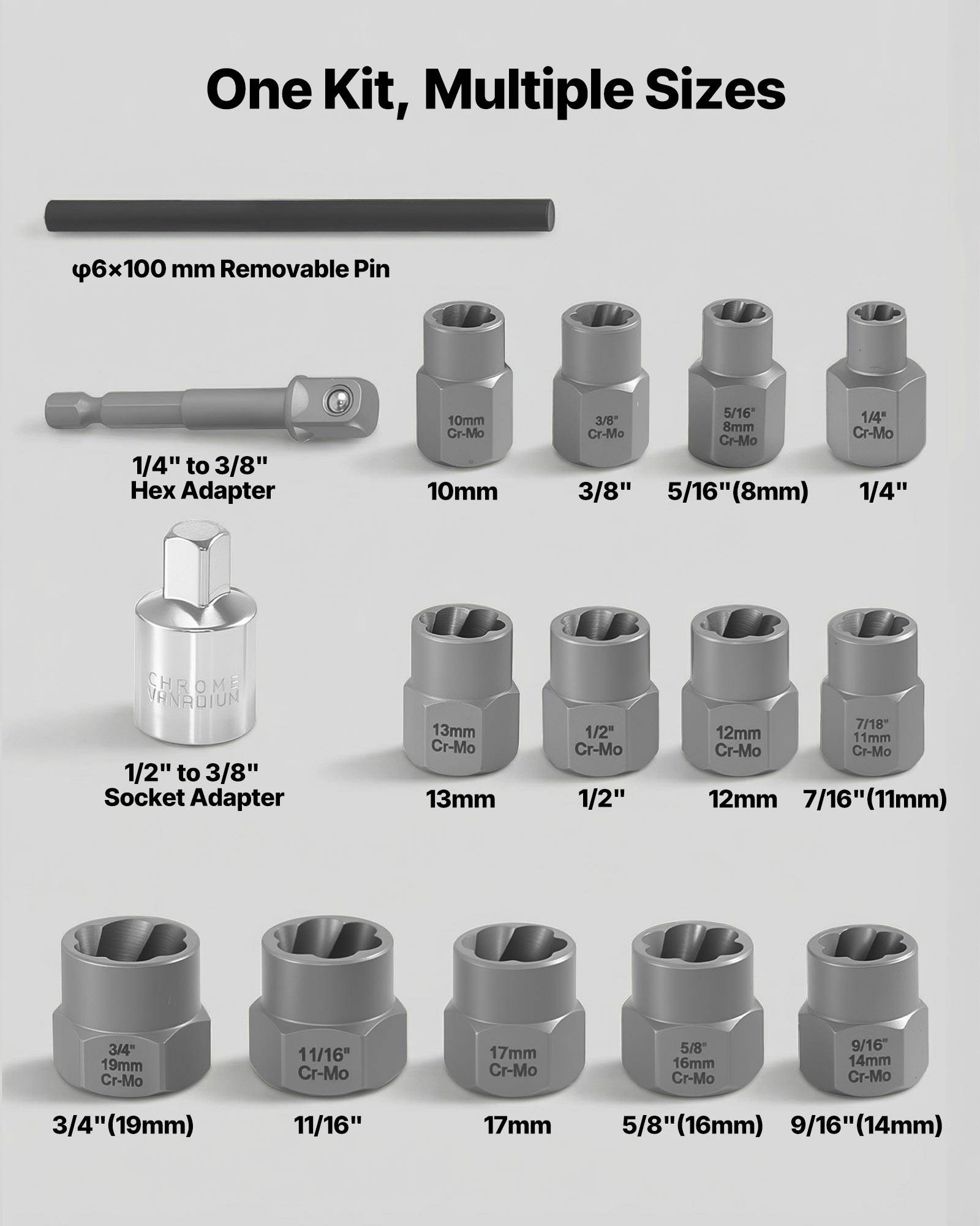 Vevor - VEVOR Coffret extracteurs de boulons 16 pcs, acier Cr-Mo HRC50-55, pour écrous et boulons abîmés, avec adaptateurs et coffret compact. - Image 2