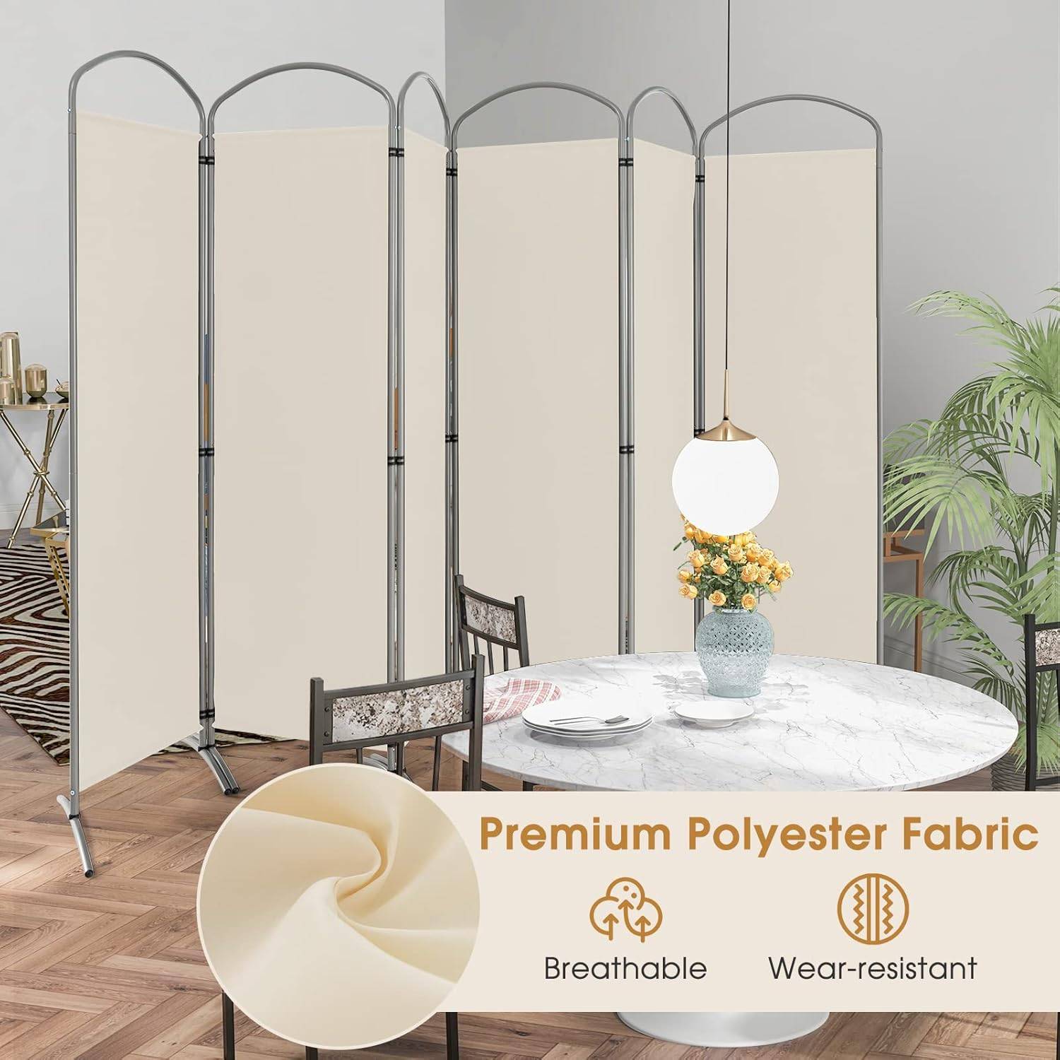 Grand Paravent Pliant à 6 Panneaux, Séparateur de Pièce Pliable de 188 CM de Haut, Blanc - Image 3