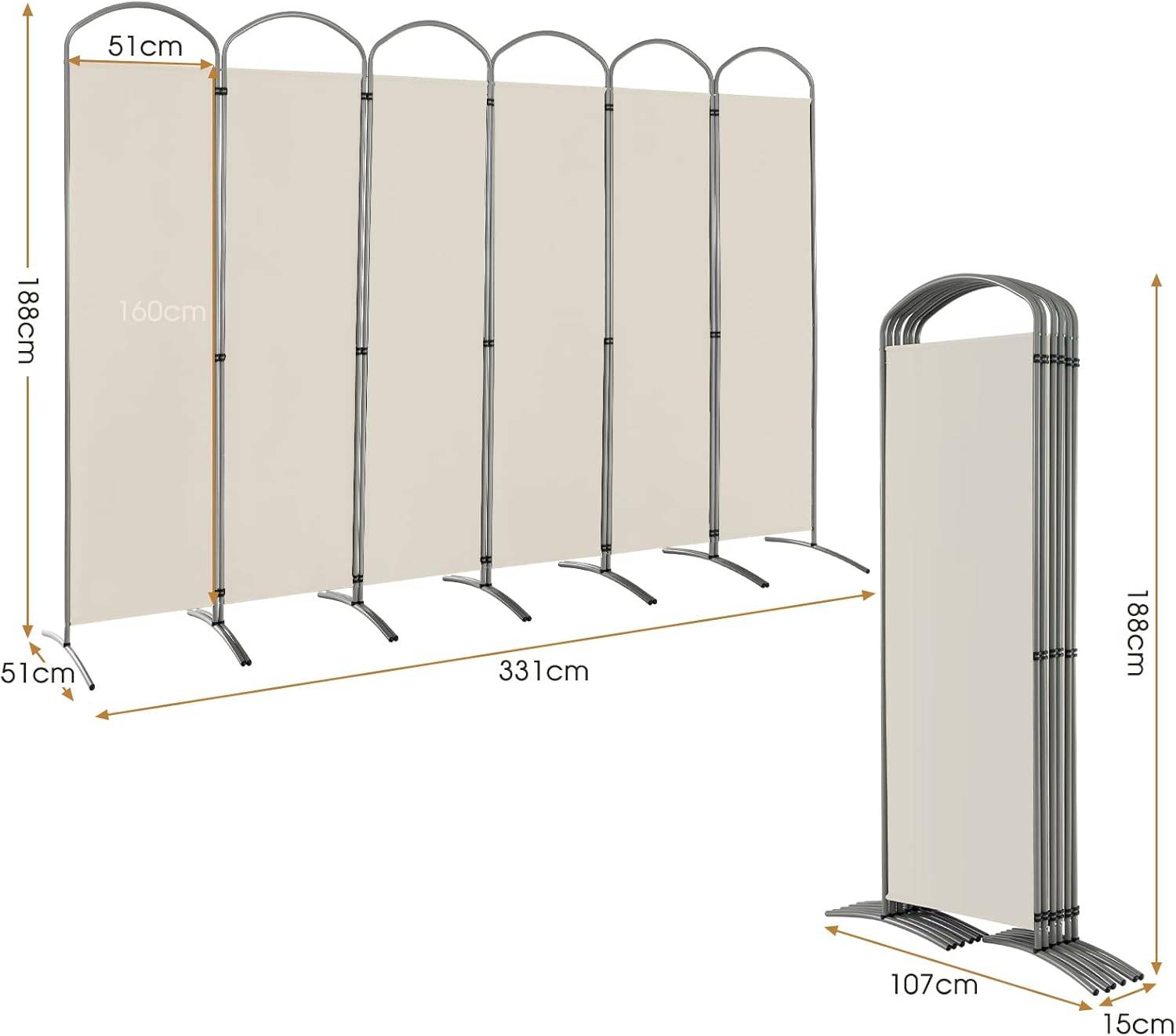 Grand Paravent Pliant à 6 Panneaux, Séparateur de Pièce Pliable de 188 CM de Haut, Blanc - Image 5