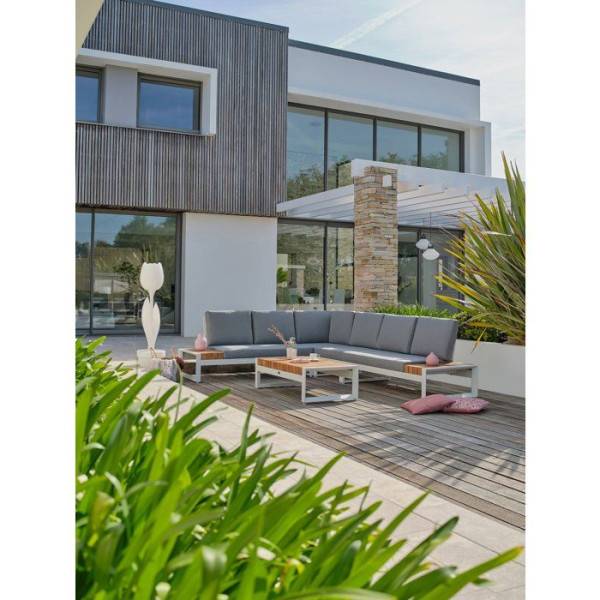 Dcb Garden - Salon de jardin d'angle - Blanc - Teck et aluminium - 6 places - Valencia - Image 4