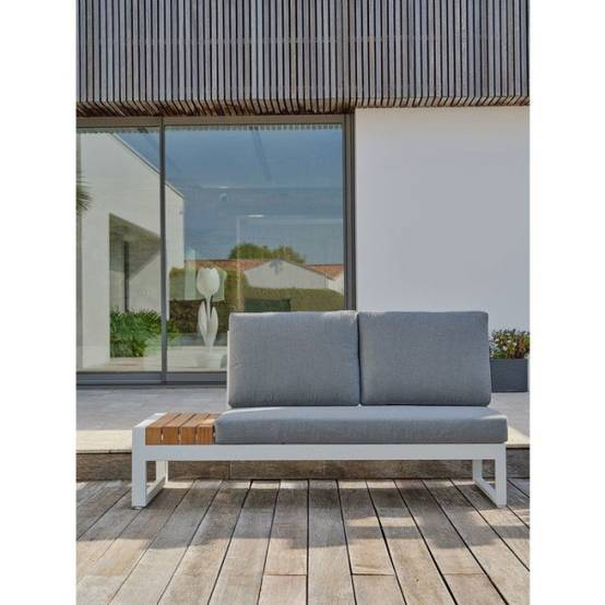 Dcb Garden - Salon de jardin d'angle - Blanc - Teck et aluminium - 6 places - Valencia - Image 2