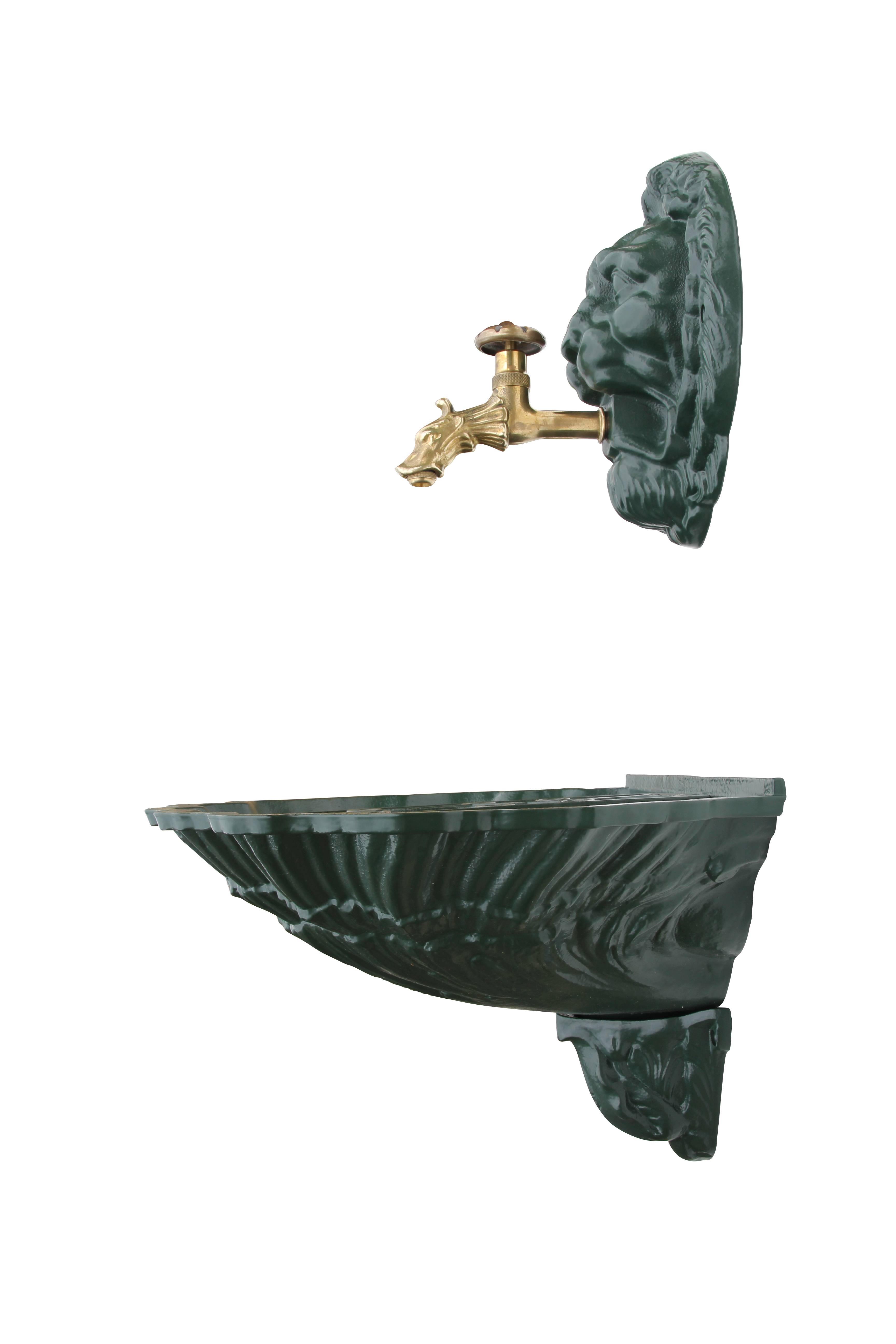 Fontaine coquille au lion vert 6009 avec robinet colvert Dommartin H. 54cm X L. 38cm - Image 1