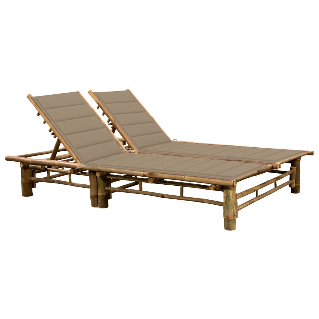 Helloshop26 - Transat chaise longue bain de soleil lit de jardin terrasse meuble d'extérieur pour 2 personnes avec coussins bambou - Image 1