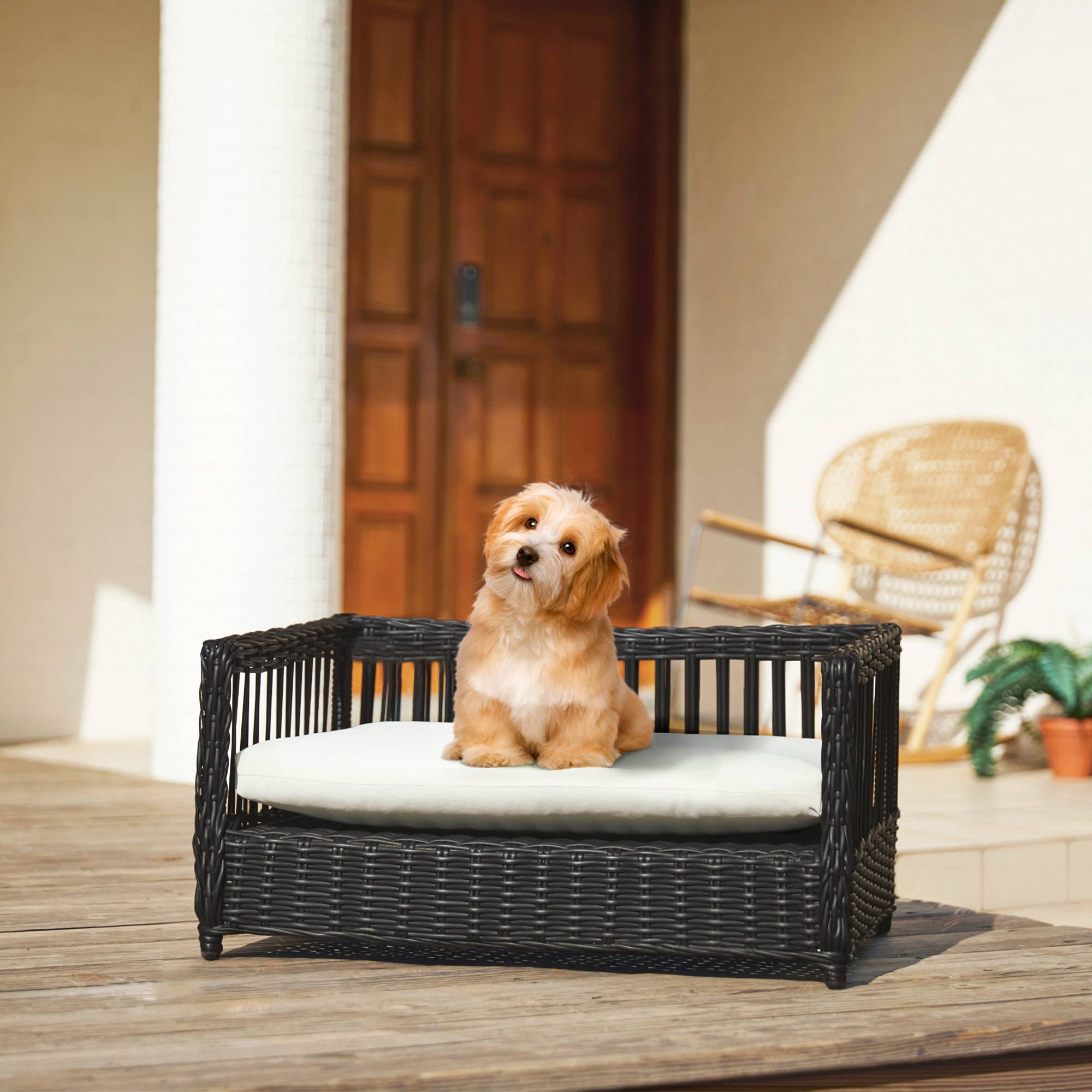 Canapé en rotin pour chat ou chien avec coussin amovible et lavable - Image 2