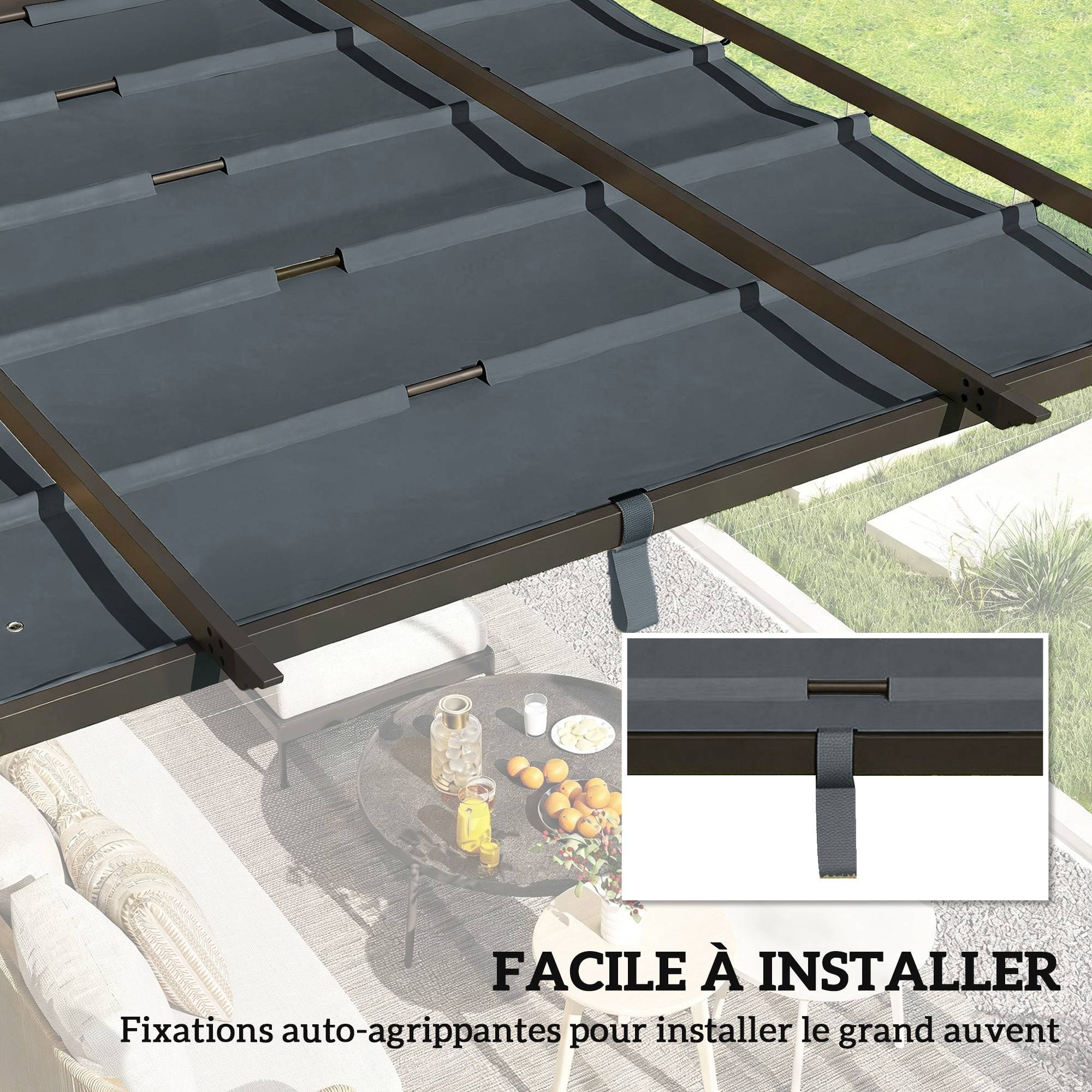 ComfortXL - Toile de pergola polyester gris foncé 298 x 288 cm extérieur anti-UV déperlante - ComfortXL Outdoor Living - Image 6
