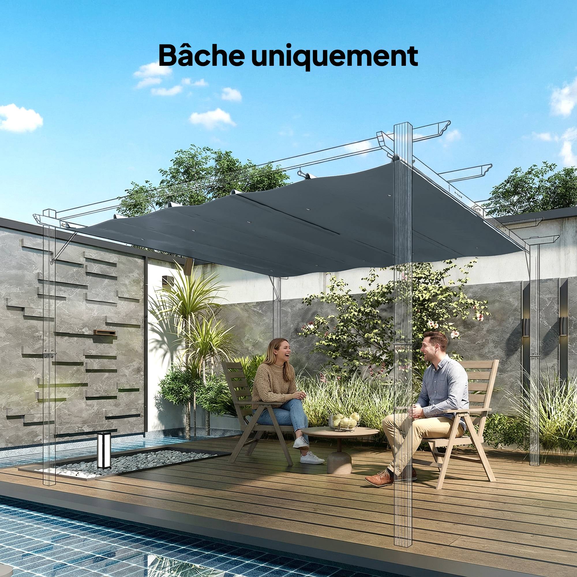 ComfortXL - Toile de pergola polyester gris foncé 298 x 288 cm extérieur anti-UV déperlante - ComfortXL Outdoor Living - Image 3