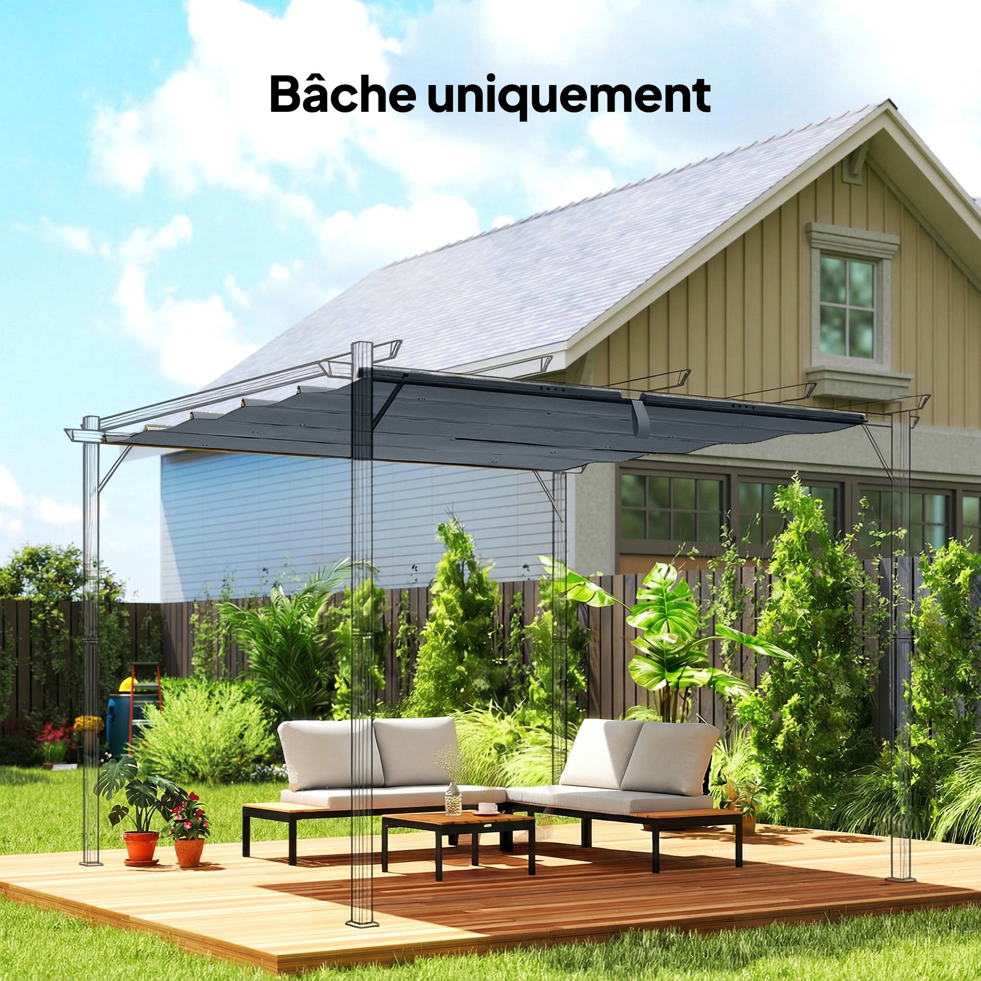 ComfortXL - Toile de pergola polyester gris foncé 298 x 288 cm extérieur anti-UV déperlante - ComfortXL Outdoor Living - Image 2