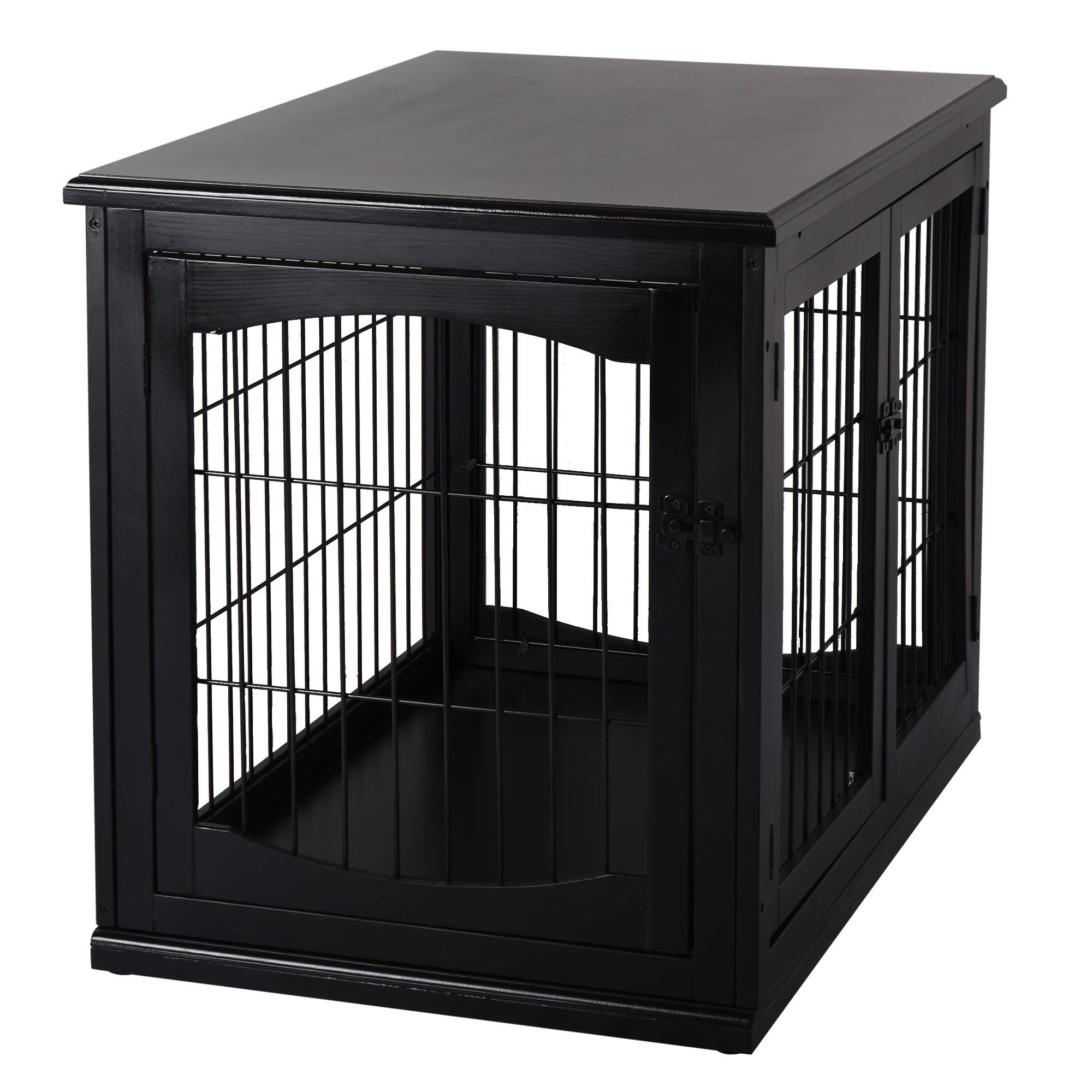 Pawhut - Cage pour chien animaux cage en bois MDF classe E1 3 portes verrouillables max. 30 Kg dim. 81L x 58l x 66H cm noir - Image 6