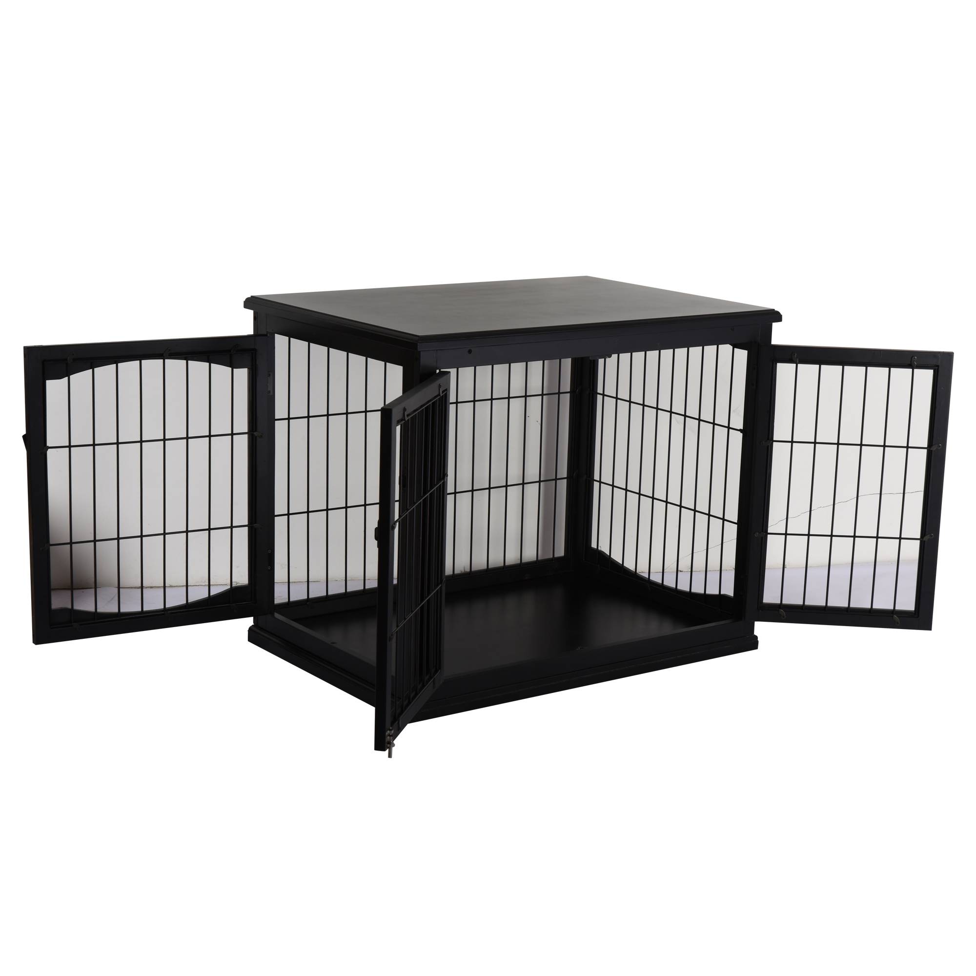 Pawhut - Cage pour chien animaux cage en bois MDF classe E1 3 portes verrouillables max. 30 Kg dim. 81L x 58l x 66H cm noir - Image 5