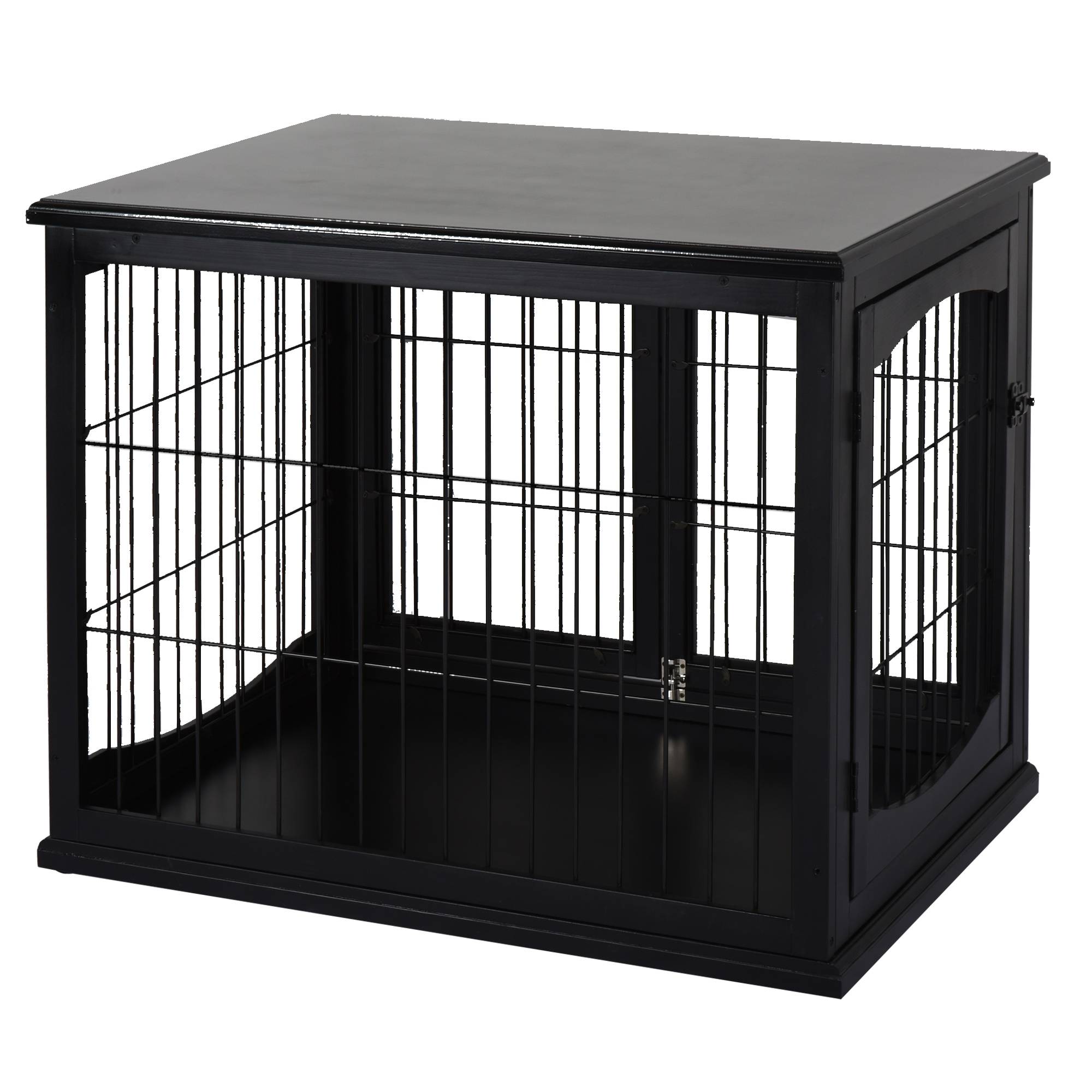 Pawhut - Cage pour chien animaux cage en bois MDF classe E1 3 portes verrouillables max. 30 Kg dim. 81L x 58l x 66H cm noir - Image 1