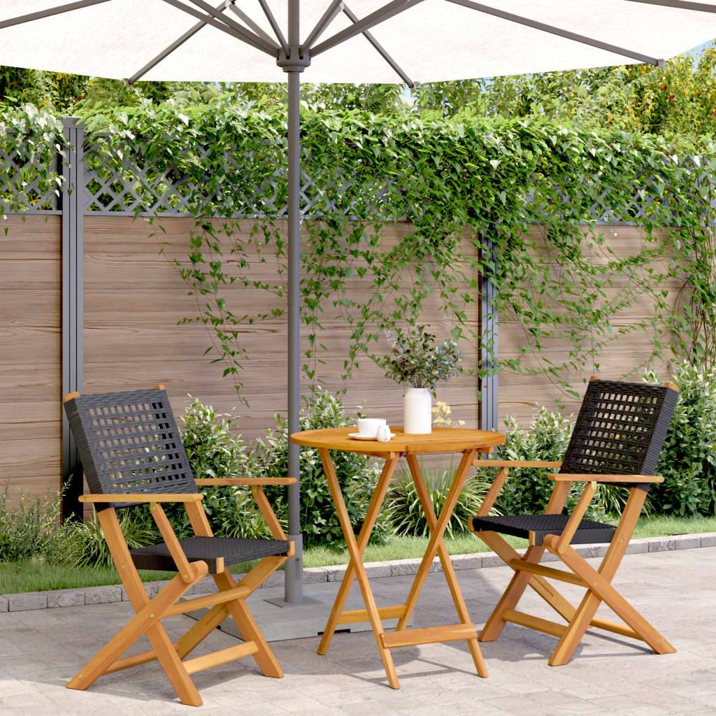 ComfortXL - Salon de Jardin 2 Personnes Pliable Résine Tressée et Bois d'Acacia pour Terrasse Noir Table Ø70cm – ComfortXL Outdoor Living - Image 1