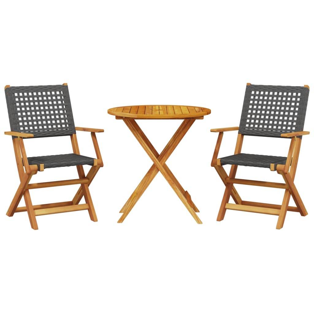 ComfortXL - Salon de Jardin 2 Personnes Pliable Résine Tressée et Bois d'Acacia pour Terrasse Noir Table Ø70cm – ComfortXL Outdoor Living - Image 2