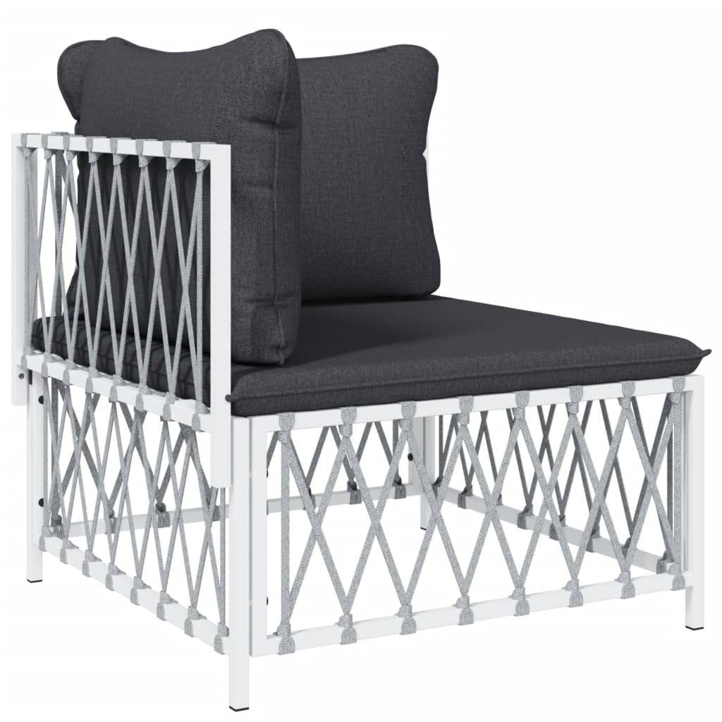 Helloshop26 - Salon de jardin meuble d'extérieur ensemble de mobilier 7 pièces avec coussins blanc acier - Image 2