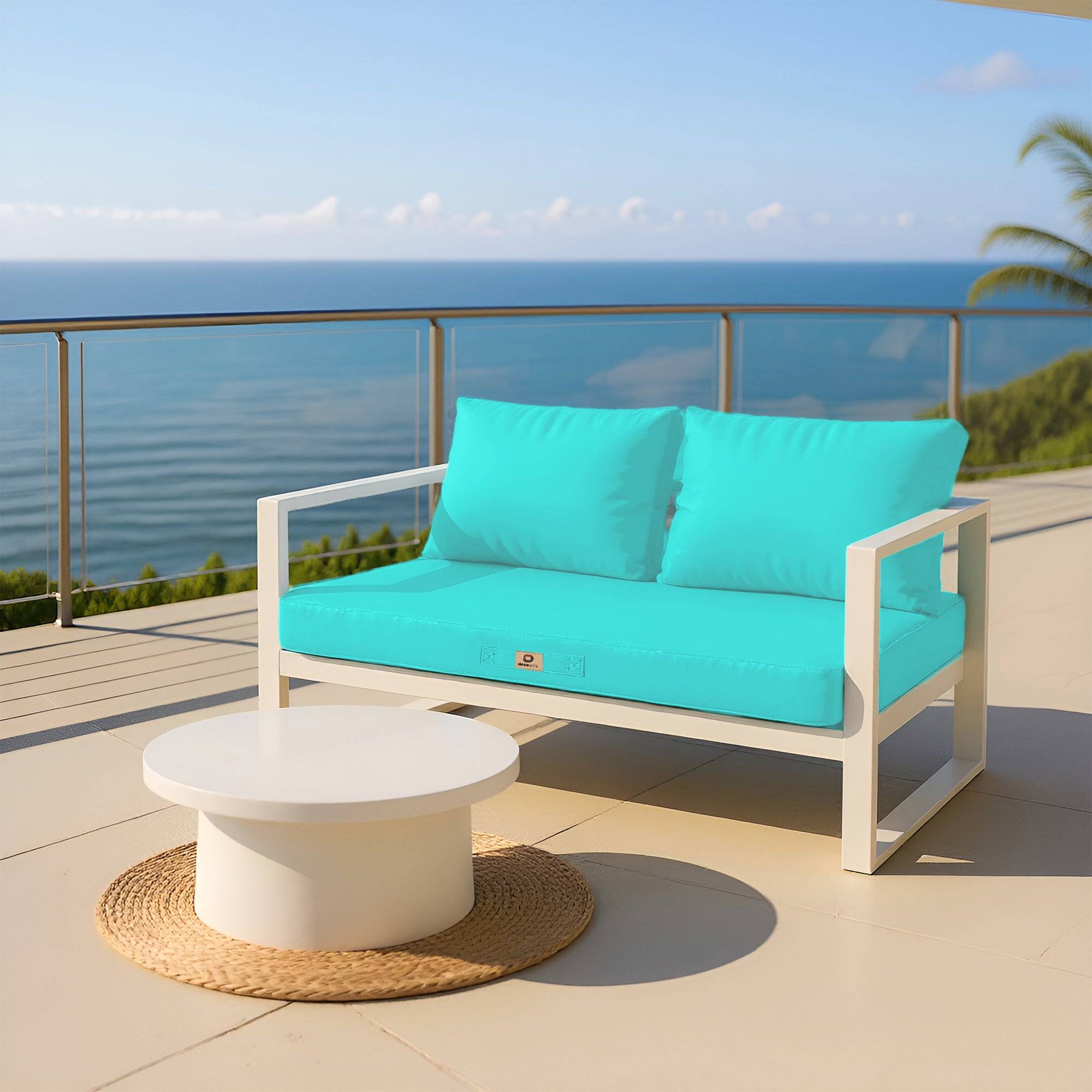 Coussins pour salon de jardin déhoussable 100x50cm Bleu caraïbes - Déco arts - Image 2