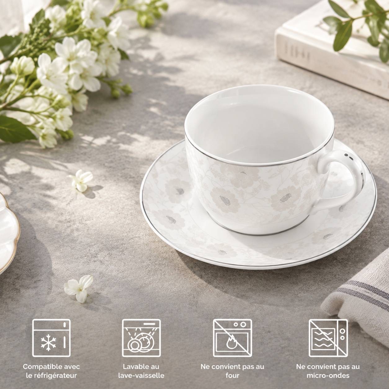 Service à Café et Sous-Tasses en Porcelaine Élégant - Image 2