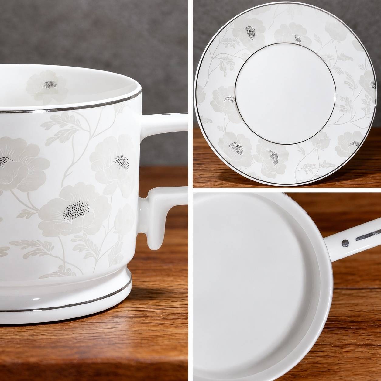 Service à Café et Sous-Tasses en Porcelaine Élégant - Image 3
