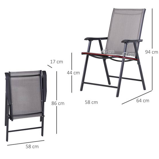 Chaise de camping, lot de 2, chaise pliante avec accoudoirs, en métal, grise - Image 3