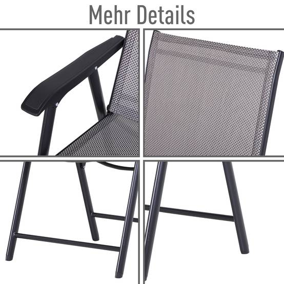 Chaise de camping, lot de 2, chaise pliante avec accoudoirs, en métal, grise - Image 7