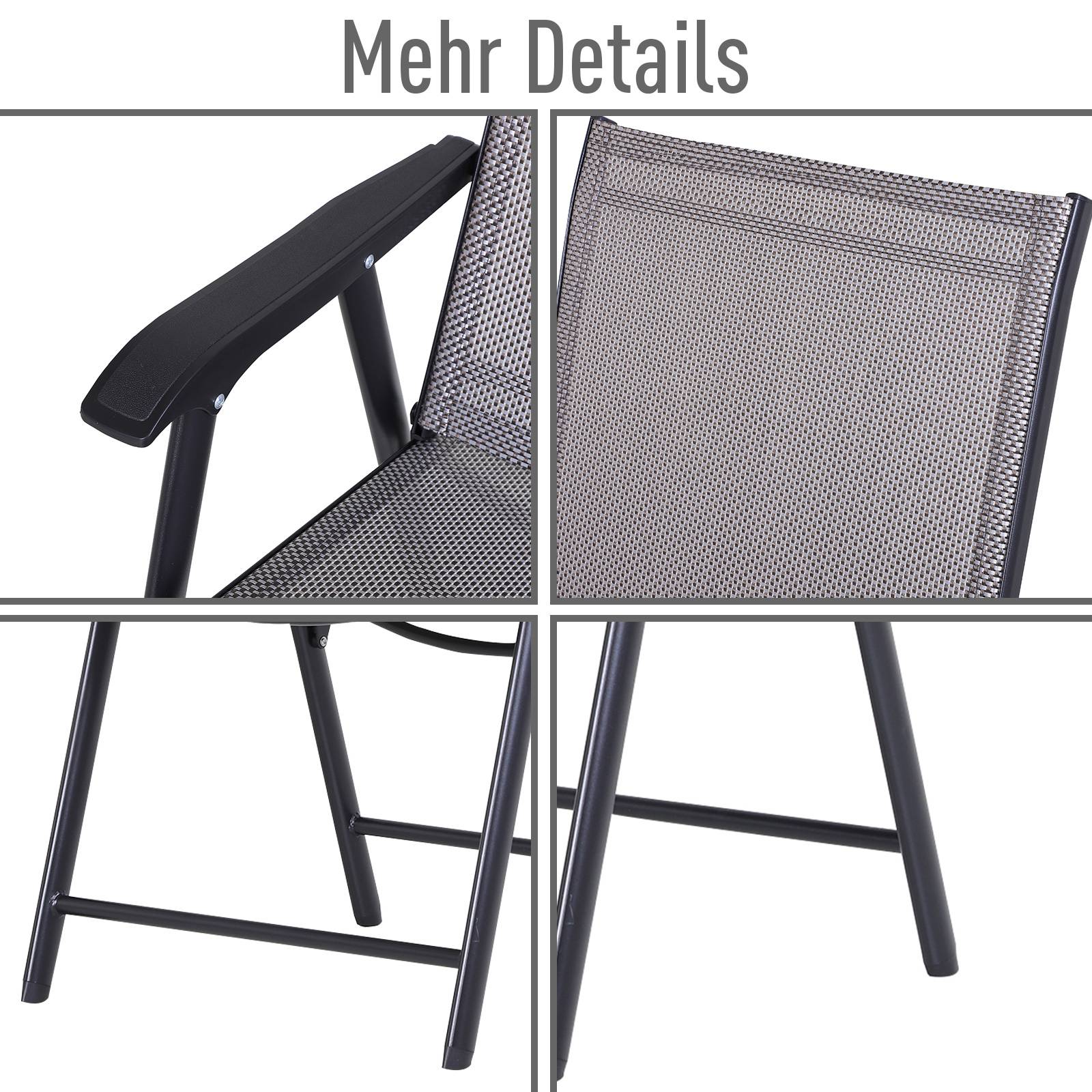 Chaise de camping, lot de 2, chaise pliante avec accoudoirs, en métal, grise - Image 7