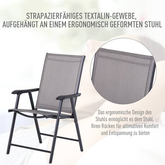 Chaise de camping, lot de 2, chaise pliante avec accoudoirs, en métal, grise - Image 4