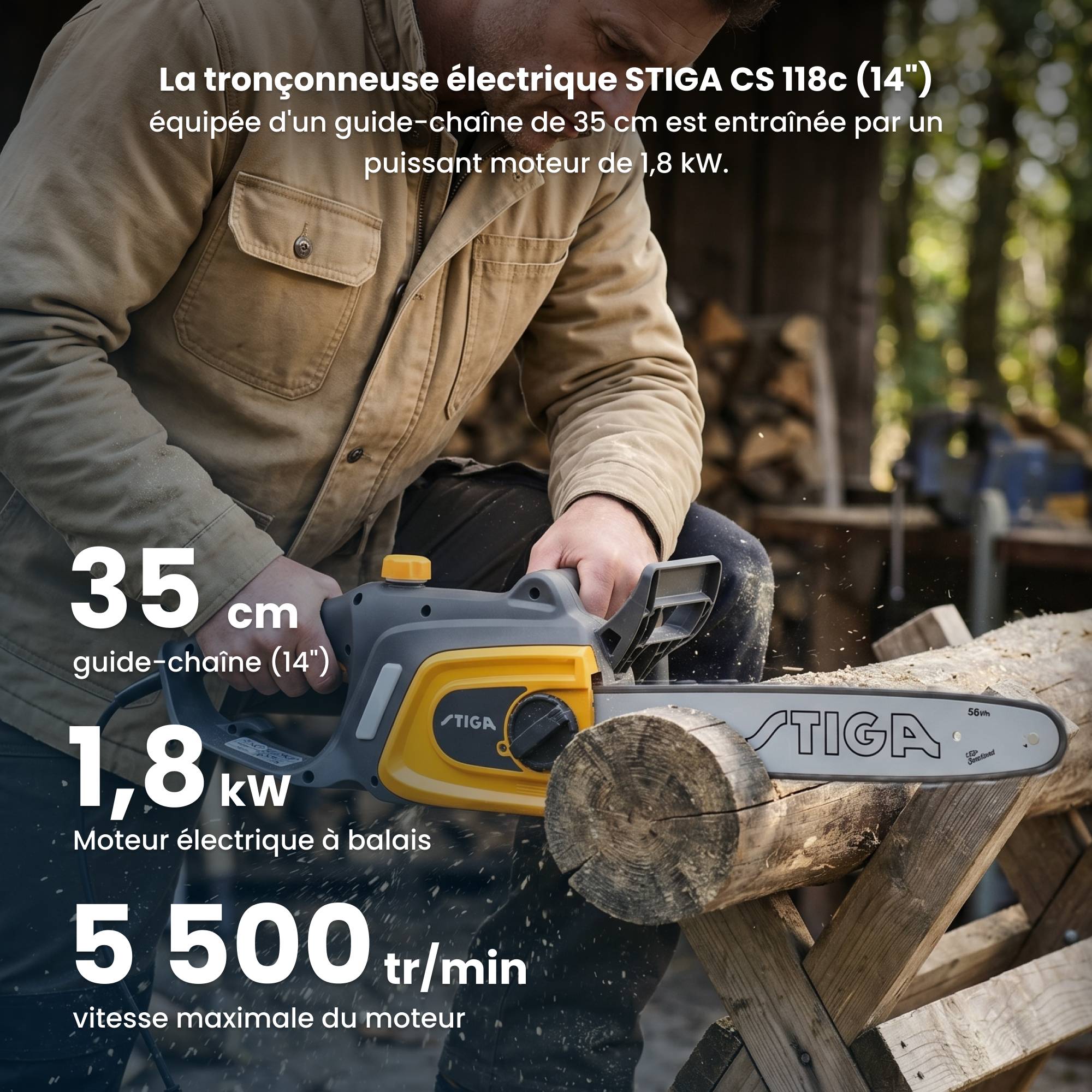 Stiga - Tronçonneuse CS 118c (14"), moteur 1,8 kW, guide 35 cm, frein manuel - STIGA - Image 2